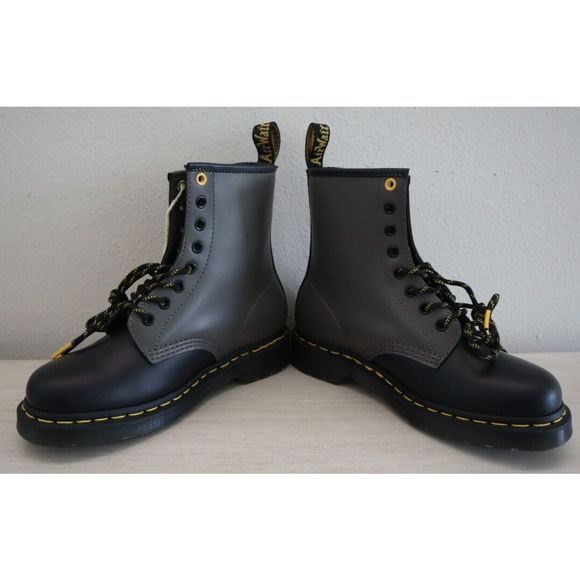 Dr. Martens LA004 Men's 6 Women's 7 Gray/Black 8-Eyelet Smooth Leather Boots - Picture 3 of 10
